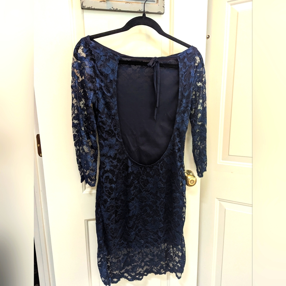 Backless Navy Metallic Party Dress